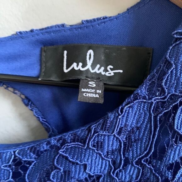 NWT Lulu’s Lace Overlay Royal Blue Dress Gown Size Small - Picture 3 of 10